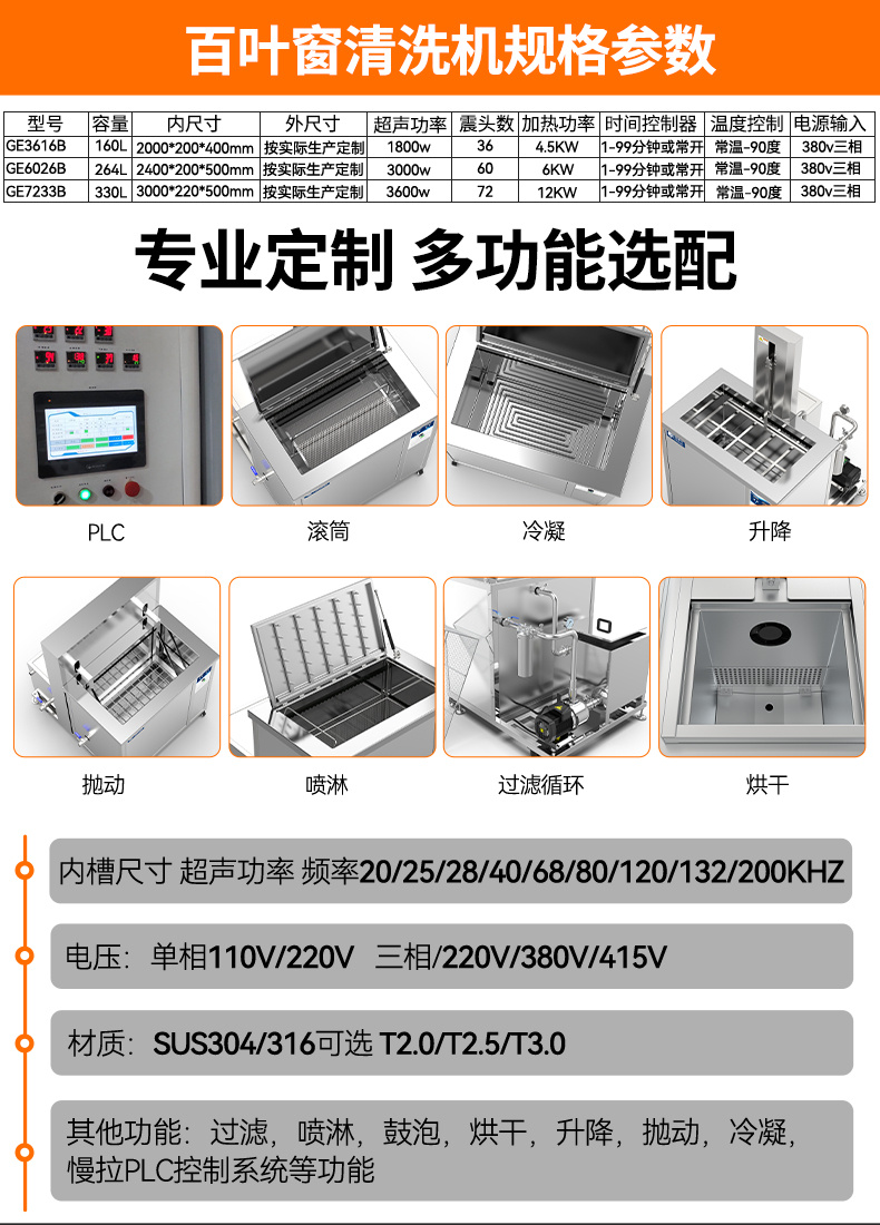 冠博仕GE3616B專業(yè)百葉窗超聲波清洗機(jī) | 160L/1800W | 支持定制
